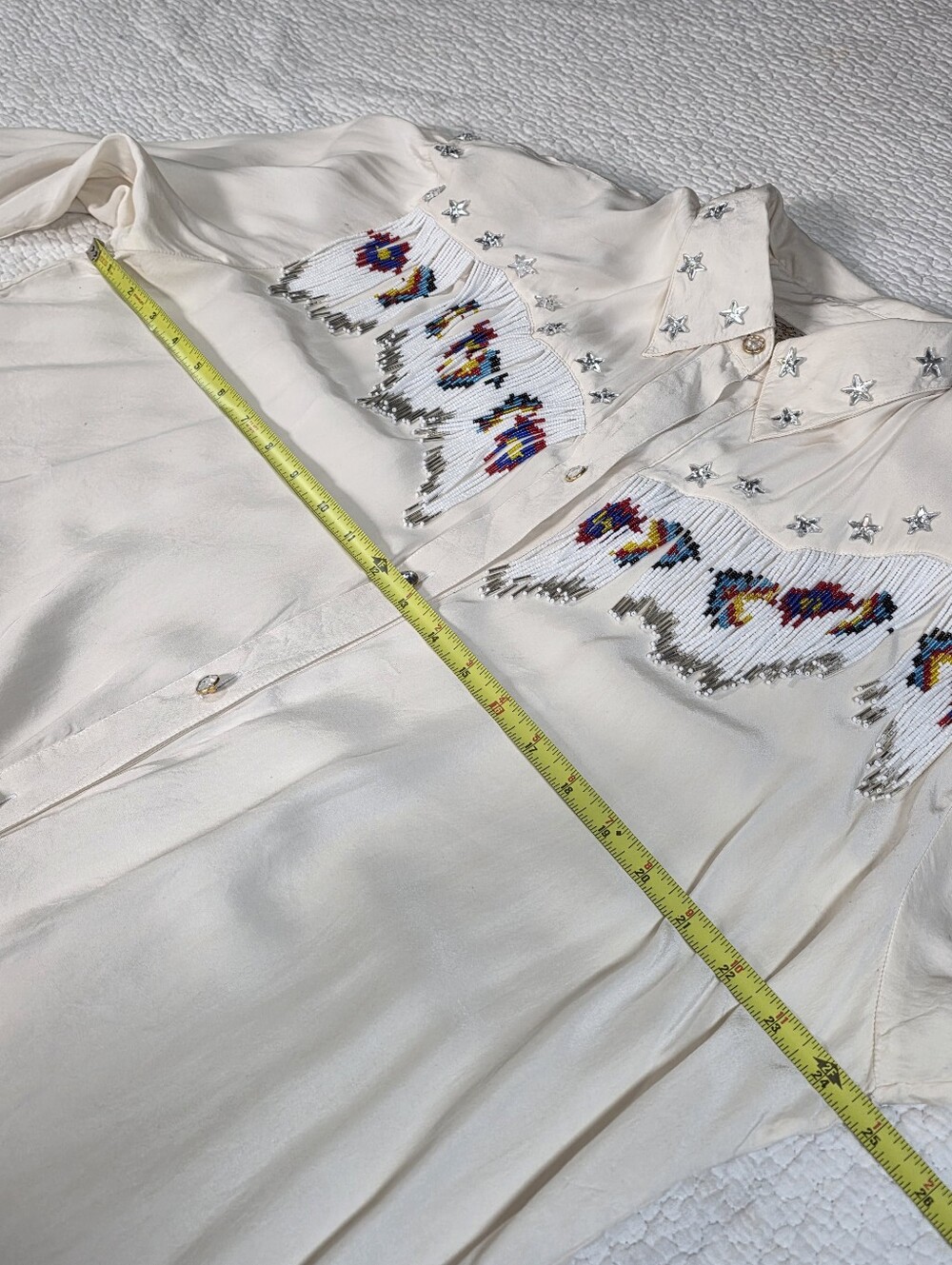 VTG Havana By The Hero Group Silk Beaded Fringe Western Country Button-Up Shirt - Picture 7 of 9